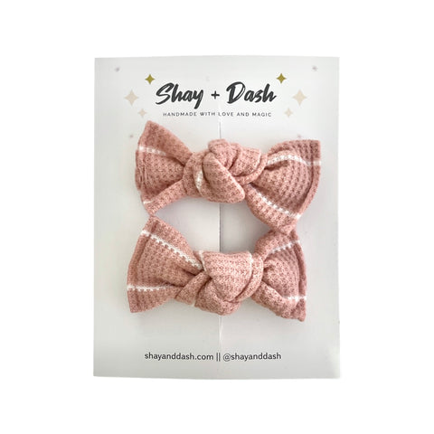 Pink Blush Stripes // Mini Knot Pigtail Set